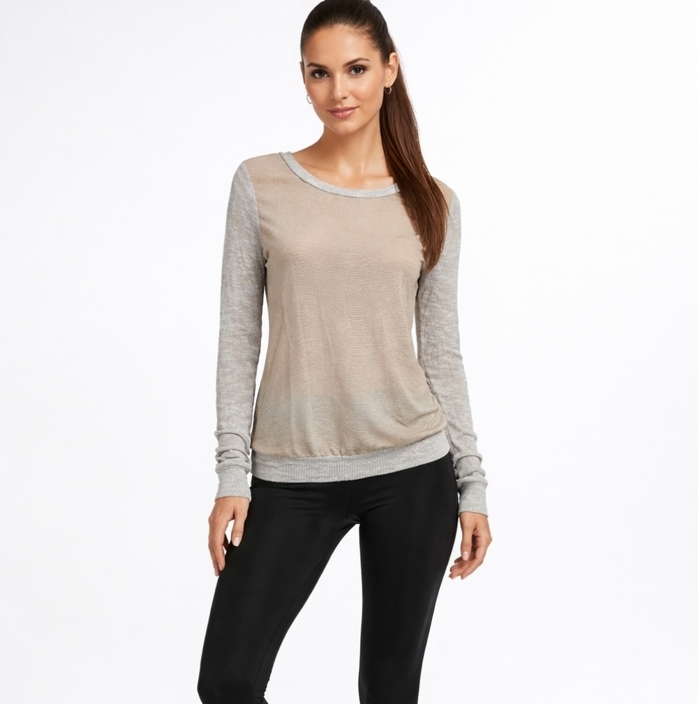 Double Zero Textured Beige and Gray Top. Size S.